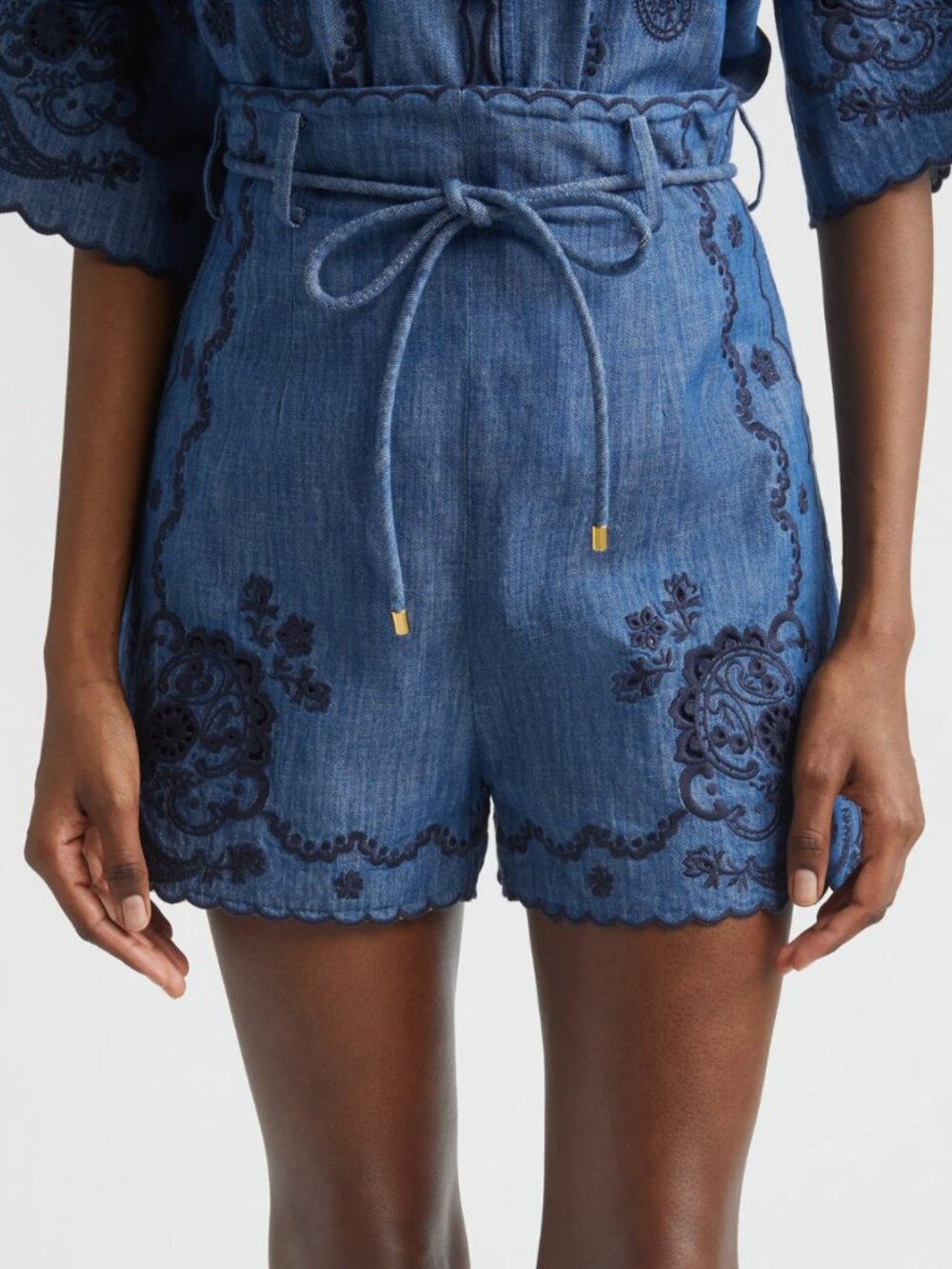 Aster Paisley Embroidered Denim Shorts Zimmermann Railway Blue